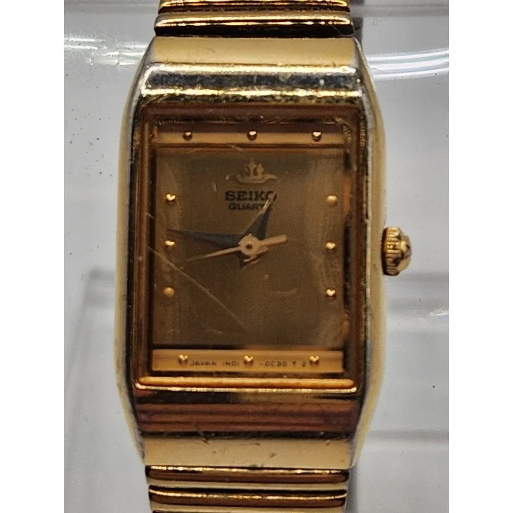 Seiko Quartz Watch Womens 6 Gold Tone Rectangle Dial Vintage 1N01-5A00